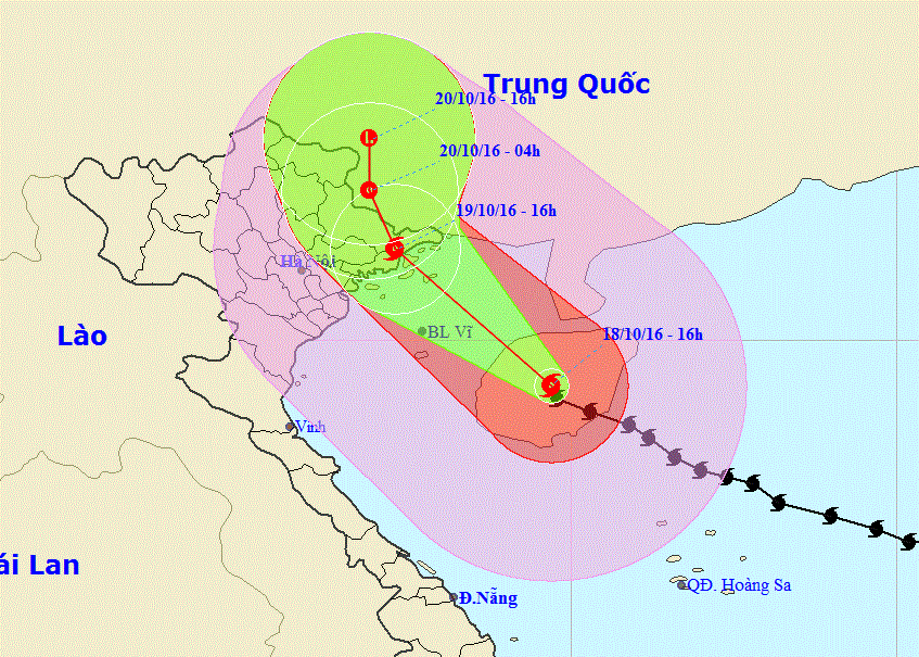 Bão số 7 còn cách bờ biển Quảng Ninh - Hải Phòng 330 km, gió giật cấp 16 Vị trí và đường đi dự kiến của cơn bão, tính tới 17h ngày 18/10