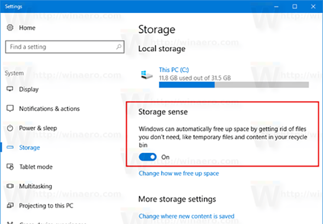 Kích hoạt tính năng tự dọn dẹp ổ cứng trên Windows 10 Creators Tính năng Storage sense trên Windows 10 Creators có khả năng tự dộng dọn dẹp ổ cứng sau một khoảng thời gian nhất định nhằm tăng dung lượng lưu trữ của thiết bị.