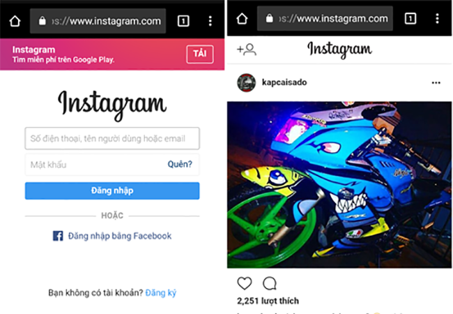 Đã có thể chia sẻ lên Instargram bằng trình duyệt trên smartphone Giao diện đăng nhập và giao diện chính trên phiên bản web của Instagram.