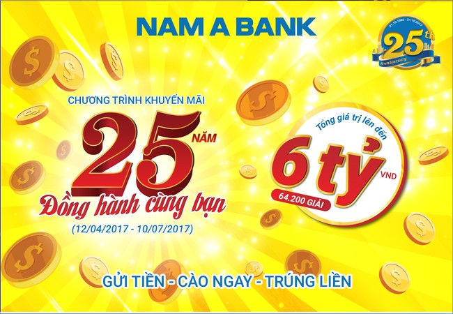 Nhận ngay thẻ cào với tổng giá trị lên tới 6 tỷ đồng khi gửi tiền tại NamA Bank 25 năm – Đồng hành cùng bạn
