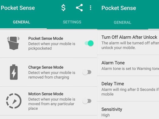 Mẹo để không bị mất cắp smartphone Ứng dụng Pocket Sense cho smartphone