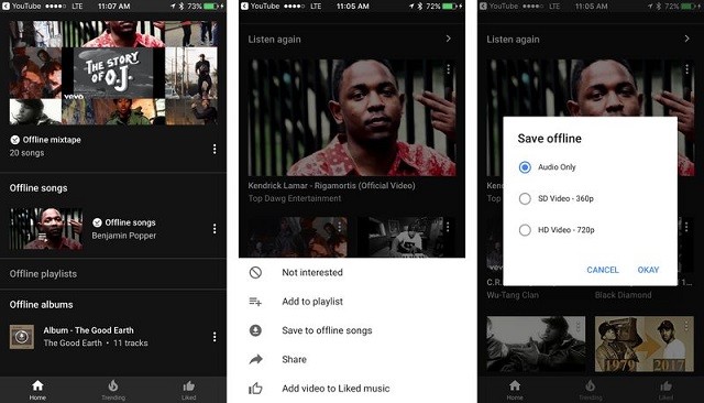 YouTube Music cho phép lưu bài hát, album và danh sách nhạc để nghe ngoại tuyến Ảnh minh họa