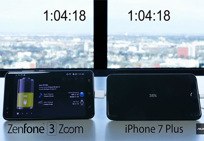 Video: So sánh thời lượng pin ZenFone 3 Zoom và iPhone 7 Plus ZenFone 3 Zoom có thời lượng pin tốt hơn iPhone 7 Plus