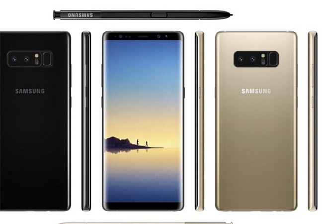Hình ảnh 4 mặt Note 8 cùng với bút Spen và màu vỏ mới Hình ảnh rò rỉ Galaxy Note 8 (nguồn: Evan Blass)