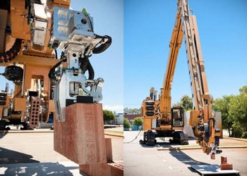 Video: Ra mắt Robot xây nhà nhanh gấp 20 lần con người Robot gắp gạch xây tường. Ảnh: Gizmag