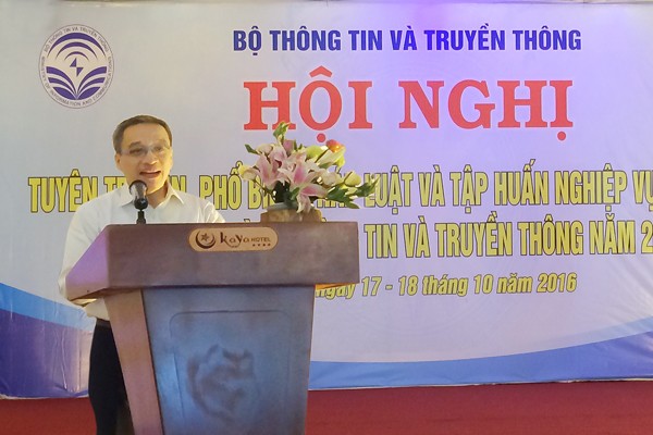Bộ TT&TT bồi dưỡng nghiệp vụ thanh tra chuyên ngành Thứ trưởng Phan Tâm phát biểu tại hội nghị
