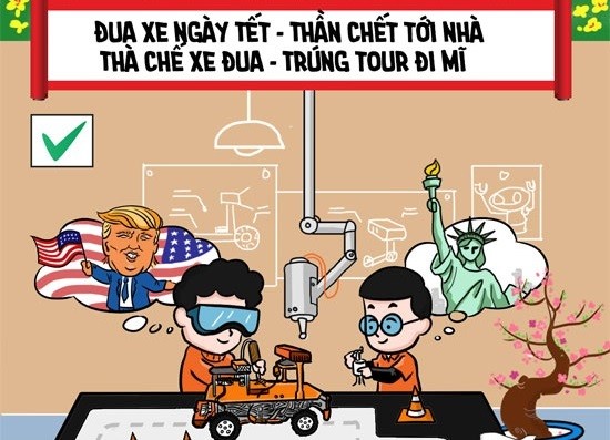 Hài hước bộ tranh về Tết hiện đại của sinh viên CNTT Bộ tranh do nhóm dự án “Cuộc đua số” của FPT thực hiện.