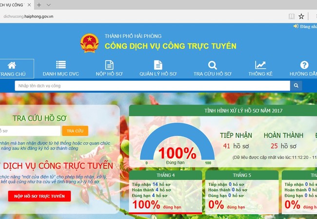 Hải Phòng vận hành Cổng Dịch vụ công trực tuyến Ảnh chụp màn hình Cổng Dịch vụ công trực tuyến của Hải Phòng mới được khai trương.