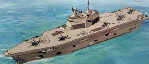Nga tính thay thế chiến hạm Mistral bằng lớp tàu mạnh mẽ hơn Bản vẽ phác thảo thiết kế tàu sân bay trực thăng Lavina. Ảnh: KSRC