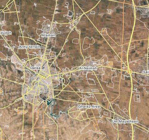 Quân đội Syria đánh chiếm làng Al-Naymah gần biên giới Jordan Làng Al-Naymah trên bản đồ tỉnh Dara'a