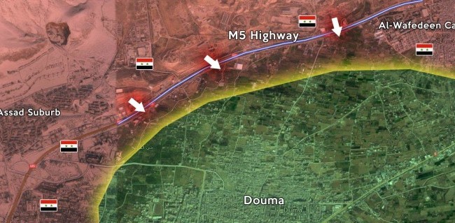 Quân đội Syria tấn công dọc đường cao tốc Harasta Bản đồ chiến sự quân đội Syria tấn công HarastaHa