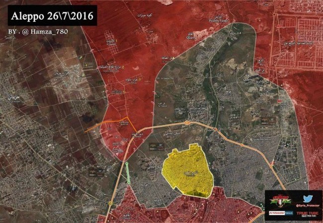 Quân đội Syria bao vây phong tỏa hoàn toàn lực lượng Hồi giáo cực đoan ở Aleppo Bản đồ phần diện tích cuối cùng của lực lượng Hồi giáo cực đoan trước khi quân đội Syria hoàn toàn đóng cửa Aleppo