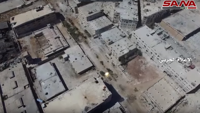Quân đội Syria tấn công giải phóng khu vực quận Bani Zaid (video) Khu phố đang giao chiến nhìn từ UAV