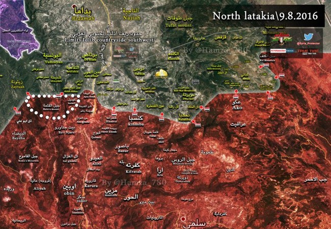 Quân đội Syria tận dụng thời cơ mở rộng vùng kiểm soát ở Latakia Bản đồ chiến sự vùng Latakia.