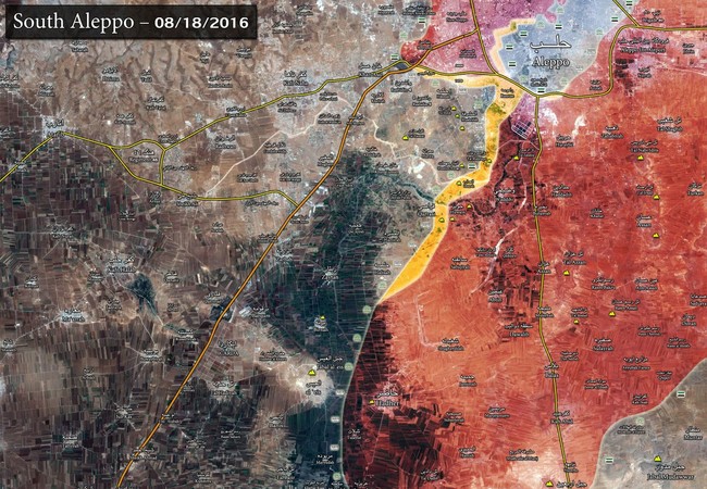 Quân đội Syria tấn công dữ dội dưới hỏa lực không quân Nga ở Aleppo (video) Bản đồ tình hình chiến sự Aleppo ngày 18 - 19.08.2016