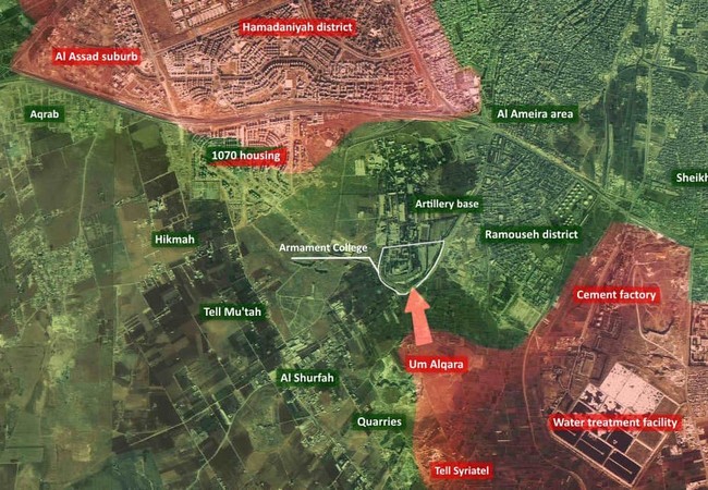 Lực lượng Tigers tấn công Học viện vũ khí thuộc quận Ramouseh, Aleppo Bản đồ chiến sư khu vực quận Ramouseh