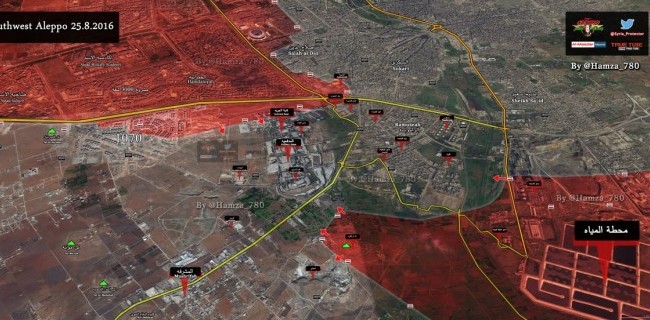 Trận chiến Nam Aleppo chuyển thành chiến tranh đường phố Bản đồ chiến sự Nam Aleppo ngày 25.08.2016