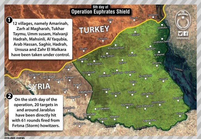 Ngày thứ 6 lính Thổ tiến vào Syria, giao tranh đẫm máu và hỗn loạn Tổng quan tình hình chiến dịch Lá chắn Euphrates của Thố Nhĩ Kỳ.