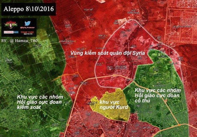 Quân đội Syria tấn công đánh chiếm thêm một quận ở Aleppo Bản đồ tình hình chiến sự thành phố Aleppo