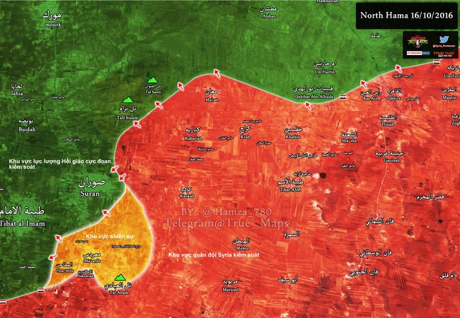 Quân đội Syria đánh chiếm thêm 1 thị trấn ở tỉnh Hama Bản đồ tình hình chiến sự tỉnh Hama