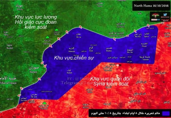 Video: Quân đội Syria giao chiến ác liệt với phiến quân Hồi giáo Bản đồ chiến sự vùng nông thôn tỉnh Hama ngày 16.10.2016