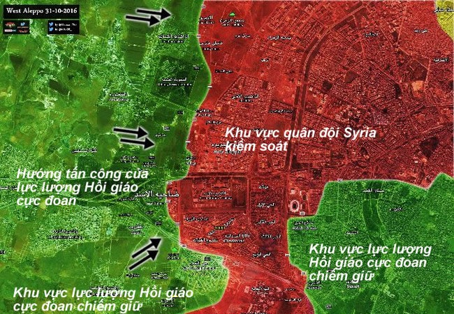 Chiến sự Syria: Ác liệt cuộc chiến đường phố ở tử địa Aleppo Bản đồ chiến sự vùng Tây Aleppo