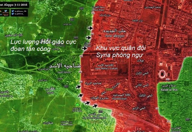 Chiến sự Syria: Phiến quân tấn công dữ dội tây Aleppo (video) Bản đồ chiến sự thành phố Aleppo ngày 03.11.2016