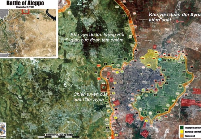 Quân đội Syria tiếp tục tấn công ác liệt dọc theo hành lang phía Tây Aleppo - VIDEO Bản đồ phần bổ lực lượng các bên trong chiến trường Aleppo