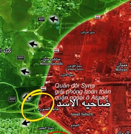 Video chiến sự Aleppo: “Hổ Syria” xung trận giành 2 quận, Nga trút mưa lửa hủy diệt phiến quân Bàn đồ giải phóng hoàn toàn quận Al Assad trên vùng ngoại ô Aleppo