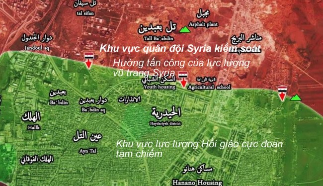 Chiến sự Aleppo: Quân đội Syria, Hezbollah đánh chiếm một số điểm trọng yếu (video) Bản đồ chiến sự khu vực các quận phía Đông thành phố Aleppo