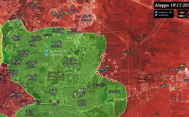 Quân đội Syria tốc chiến chiếm cao điểm then chốt khống chế đông Aleppo Bản đồ chiến sự khu vực các quận phía đông Aleppo