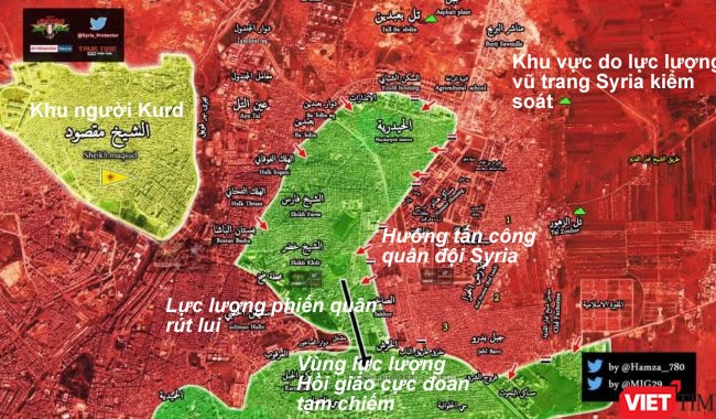 Quân đội Syria dồn dập tấn công, giải cứu 10.000 dân thường ở Aleppo Tình hình chiến sự khu vực phía đông thành phố Aleppo