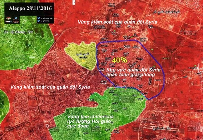 Chiến sự Aleppo: Quân đội Syria tốc chiến, ồ ạt đánh chiếm hàng loạt quận Quân đội Syria giải phóng 40% diện tích khu các quận phía đông Aleppo