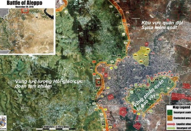 Quân đội Syria thừa thắng tấn công phiến quân cố thủ tại Aleppo (video) Bản đồ chiến sự khu vực phía đông thành phố Aleppo ngày 28.11.2016
