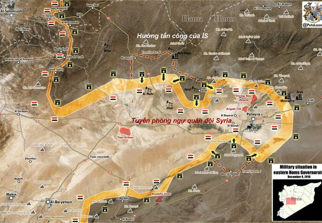 Quân đội Syria đập tan cuộc tấn công của IS vào thành cổ Palmyra Bản đồ chiến sự chiến trường Palmyra