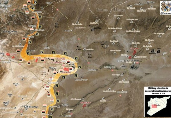 “Hổ Syria”, hỏa thần TOS-1 Buratino sẽ xung trận diệt IS tại Palmyra Chiến tuyến vùng sa mạc phía đông tỉnh Homs ngày 17.12.2016