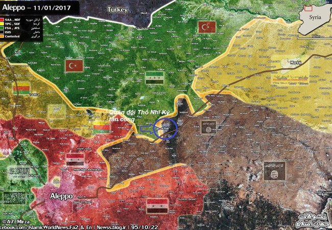 Chiến sự Aleppo: Quân Thổ lại thất bại lần thứ 5 trước IS Bàn đồ chiến sự thành phố Aleppo