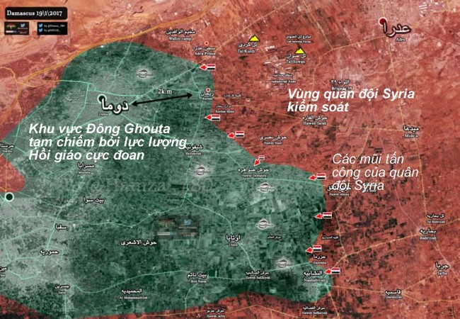 Quân đội Syria giải phóng hoàn toàn một thị trấn ở Đông Ghouta - VIDEO Bản độ chiến sự Đông Ghouta, vùng thị trấn Hazrama