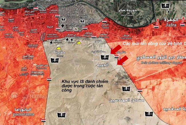 Chảo lửa Deir Ezzor: Vệ binh Syria đột phá vòng vây IS (video) Bản đồ chiến sự thành phố Deir Ezzor ngày 01.02.2017
