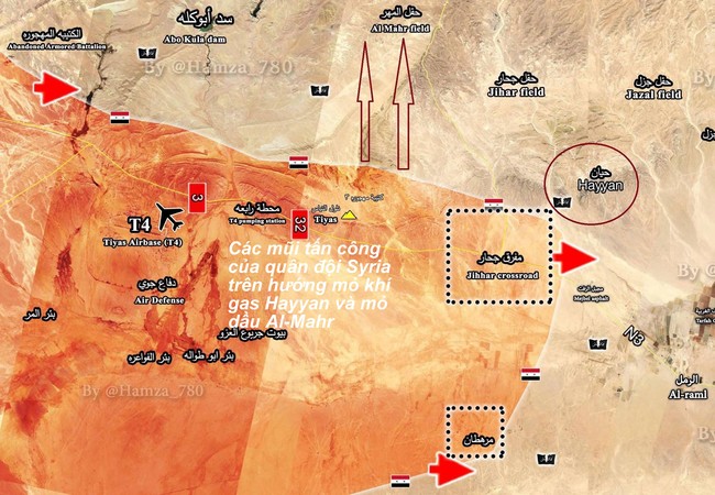 Chiến sự Palmyra: Quân đội Syria dồn dập đánh chiếm cứ địa phiến quân (video) Bàn đổ chiến sự quân đội Syria trên hướng mỏ khí gar Hayyan
