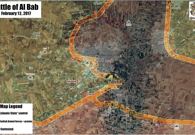 Chiến sự Syria: Trăm lính Thổ chết trận khi đánh sào huyệt IS ở Al-Bab Bản đồ chiến sự thành phố Al-Bab, quân đội Thổ Nhĩ Kỳ tấn công IS