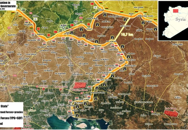 “Hổ Syria Bản đồ chiến sự phía đông Aleppo, chỉ còn hơn 10 km đến khu vực do người Kurd kiểm soát, thế trận đã hình thành