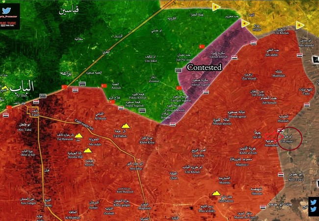 Quân đội Syria thừa thắng đè bẹp IS, tấn công phiến quân Thổ Nhĩ Kỳ chống lưng Chiến trường vùng nông thôn phía đông Aleppo, quân đội Syria tấn công làng Um Mayal