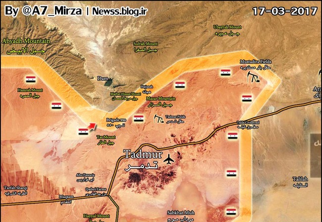 Chiến trường Palmyra: Quân đội Syria chiếm căn cứ IS, mở rộng vùng giải phóng Bản đồ chiến sự thành phố Palmyra ngày 17.03.2017