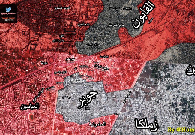 Chiến sự Syria: Quân Assad diệt 150 phiến quân Hồi giáo ở ngoại ô Damascus Bản đồ chiến sự khu vực quận Jobar, Damascus