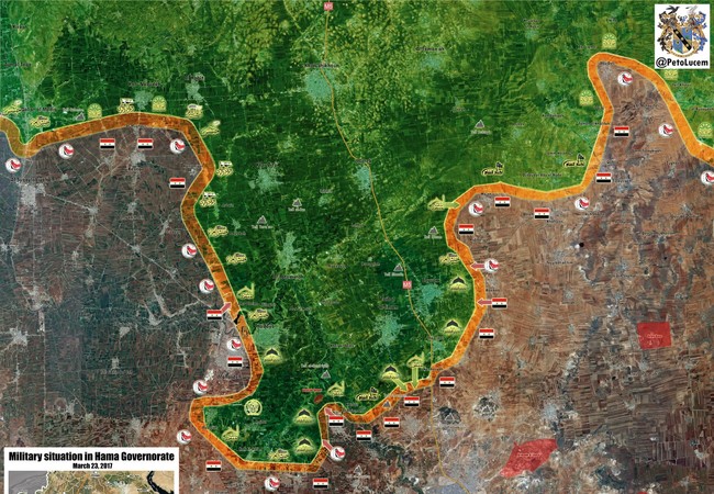 IS sụp đổ ở đông Aleppo, quân đội Syria tiếp tục đương đầu 6.000 phiến quân ở Hama Bàn đồ chiến sự chiến trường Hama tính đến ngày 28.03.2017