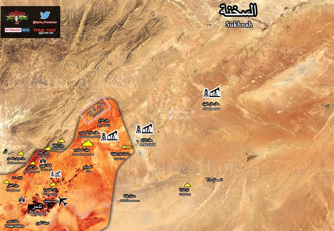 Trực thăng Nga càn quét IS, quân đội Syria đoạt cao điểm tại Palmyra (video) Cao điểm chiến lược thuộc dãy núi Al-Mazbed trên bản đồ Palmyra