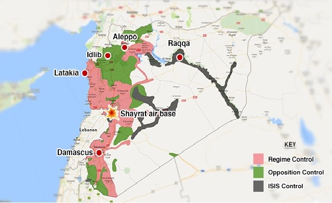 Bộ tư lệnh CENTCOM Mỹ nói gì về đòn tấn công tên lửa đánh Syria? Vị trí sân bay quân sự Shayrat ở Syria