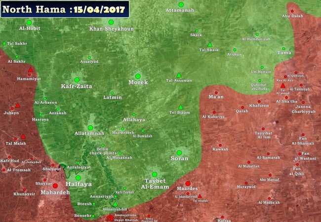 Phiến quân phóng tên lửa hạ xe tăng Syria, quân Assad nã pháo phản lực trả đũa Bản đồ chiến sự miền Bắc tỉnh Hama