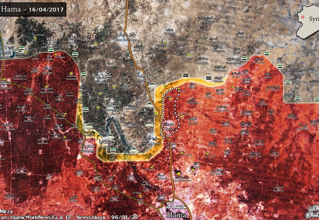 Quân đội Syria gặp nguy ở Daraa, sa lầy tại Hama (video) Bản đồ chiến sự khu vực phía bắc tỉnh Hama